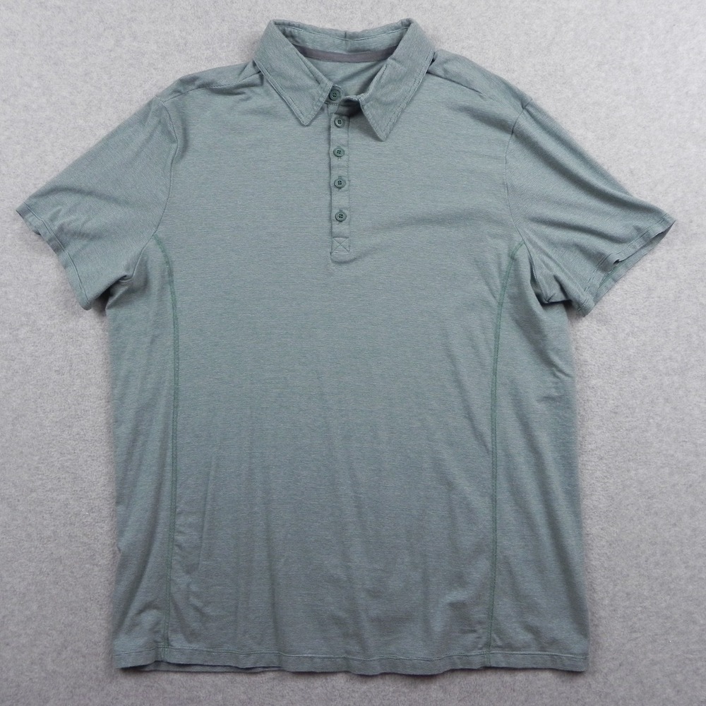 Hylete Polo Shirt Mens XL Performance Golf Stretch Green Striped Short Sleeve